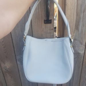 J. Crew Pale Blue/ Grey Pebbled Leather Shoulder Bag EUC